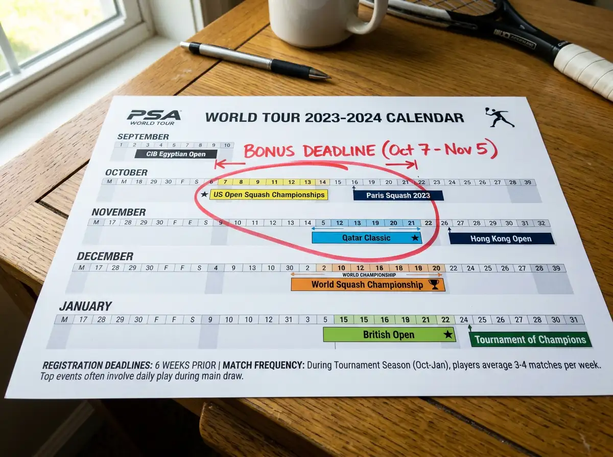 Zeitlimit Reload-Bonus Squash Wetten 30 Tage Rollover PSA Tour Matchvolumen Planung