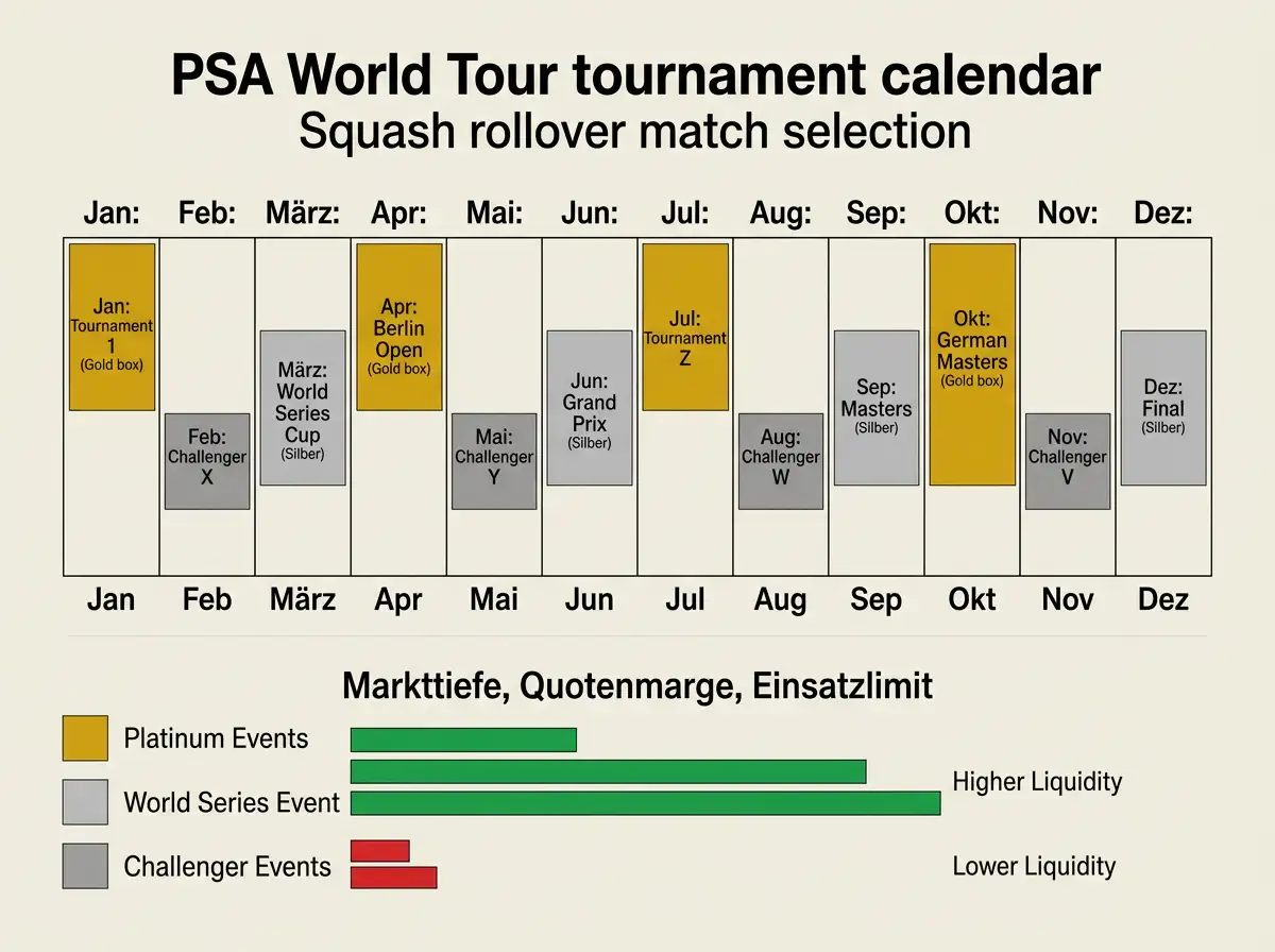 Squash-Matchauswahl für den Bonusumsatz: PSA World Tour Events mit guter Marktliquidität und fairen Quoten