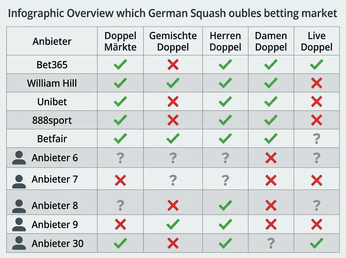 Anbieter-Übersicht: Welche Sportwetten-Buchmacher Squash-Doppel-Wettmärkte in Deutschland anbieten