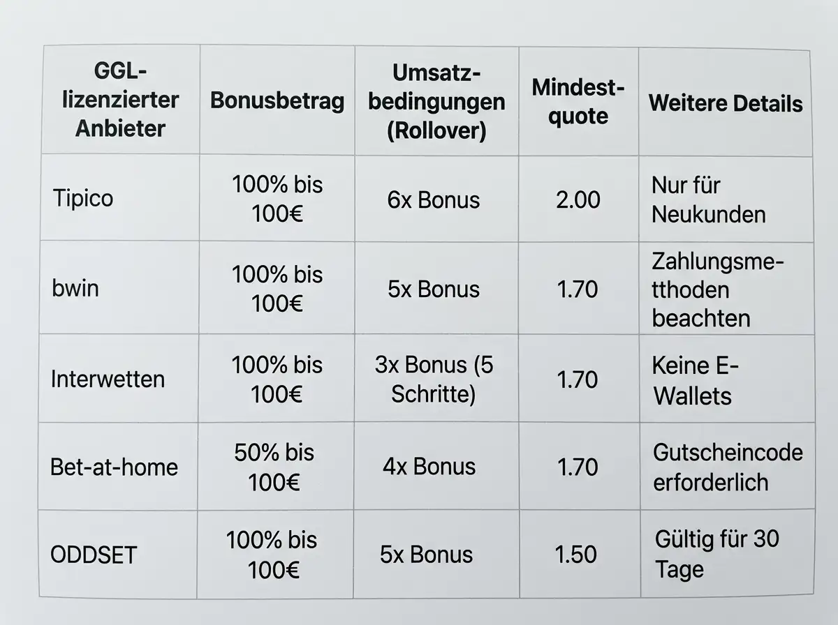 Vergleich GGL-lizenzierter Anbieter mit No-Deposit-Freiwette für Squash-Sportwetten in Deutschland