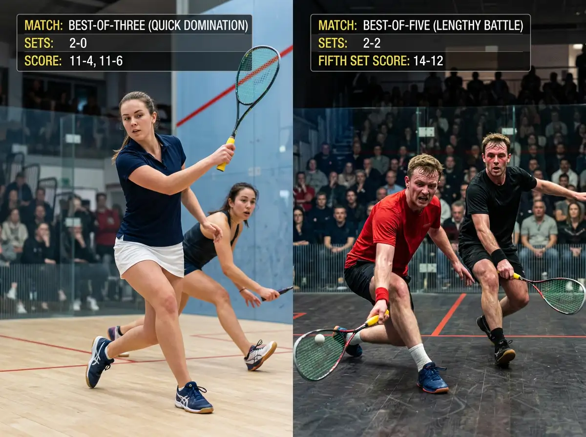 Squash Matchformate im Vergleich: Best-of-Three vs. Best-of-Five und ihre Auswirkung auf Wetten