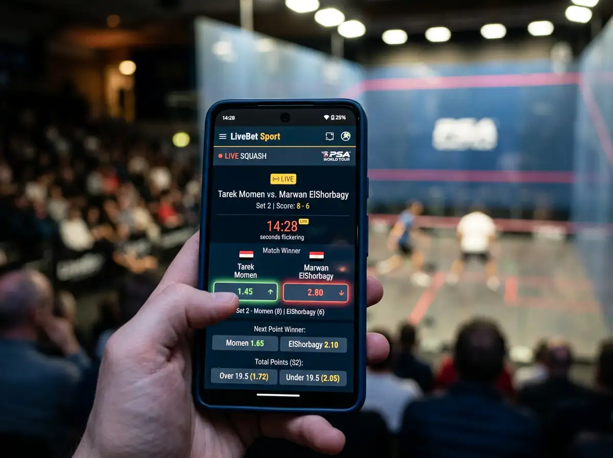 Squash Live Wetten App In-Play Märkte Zwei-Wege-Markt mobile Echtzeit-Wetten PSA Tour