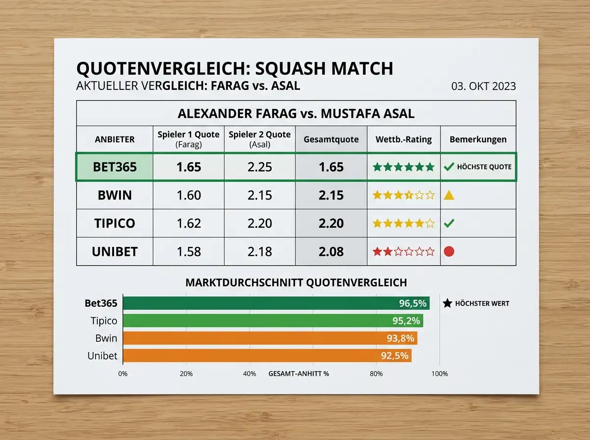 Quotenqualität und Auszahlungsschlüssel für Squash-Wetten im Vergleich