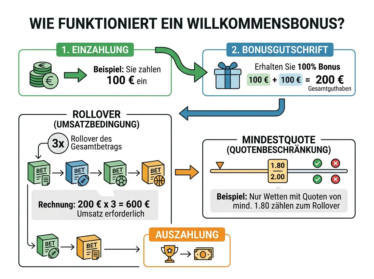Willkommensbonus für Squash-Wetten erklärt – Einzahlungsbonus, Rollover und Mindestquote im Überblick